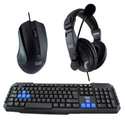 3Go Drile H2 Pack USB Teclado Multimídia + Mouse 1000dpi 5 Botões + Fones de Ouvido com Microfone - Uso Ambidestro - Cor Preto
