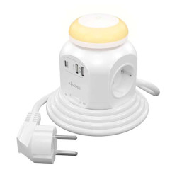 Aisens Multifunction Desktop Power Strip com 4 Tomadas + 1xUSB-C 20W PD3.0 - 2xUSB-A 18W QC3.0 - Luz Noturna - 1.8m - Cor Branco
