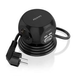 Fita de alimentação de mesa multifuncional Aisens com 3 tomadas + 2xUSB-C - 2xUSB-A - 1,4m - Cor Preto