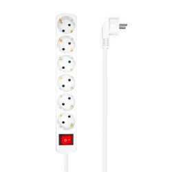 Aisens Tira Múltipla de 6 Tomadas com Interruptor com Cabo 3×1.5mm2 - 1.4m - Cor Branco