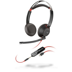 Auricular Plantronics/Poly Blackwire C5220 USB-C com microfone - Cancelamento de ruído - Headband de metal acolchoado - Almofada