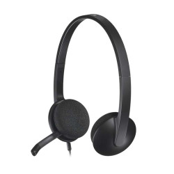 Auricular Logitech H340 com microfone USB - Microfone dobrável - Faixa de cabeça ajustável - Almofadas acolchoadas - Cabo de 1,8