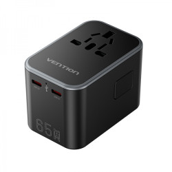 Vention Universal GaN Travel Adapter 65W - 3 portas USB (C+C+A 65W/65W/30W) - Cor Preto