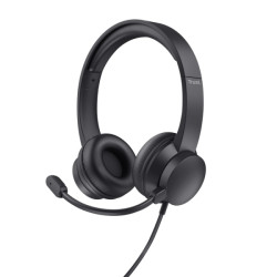Auricular Trust Ayda com microfone USB - Faixa de cabeça ajustável - Controles no fone de ouvido - Cor Preto
