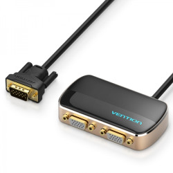 Divisor de Vention VGA macho para 2x VGA fêmea com fonte de alimentação externa - Cor Preto