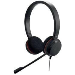 Auricular Jabra Evolve 20 com microfone USB - Cancelamento de ruído - Faixa de cabeça ajustável - Controles com fio - Cor Preto
