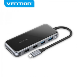 Vention Docking Station 10 en 1 USB-C a HDMI 4K/VGA/2xUSB2.0/2xUSB3.0/RJ45/Lector SD/MicroSD/PD100W - 0.15m - Cor Cinza