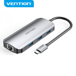 Vention Docking Station 6 en 1 USB-C a HDMI 4K/3xUSB3.0/RJ45/PD100W - 0.15m - Cor Cinza