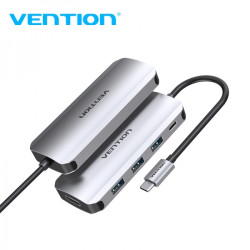 Vention Docking Station 5 en 1 USB-C a HDMI 4K/3xUSB3.0/PD - 0.15m - Cor Cinza Metalizado