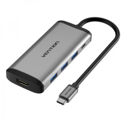 Vention Docking Station 5 en 1 USB-C a HDMI 4K/3xUSB3.0/PD100W - 0.15m - Cor Cinza