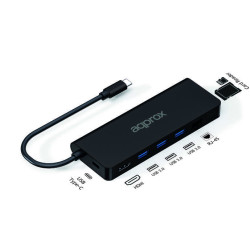 Hub USB-C 8 em 1 com 3x USB-A 3.0 - 1x HDMI - 1x RJ-45 - 1x USB-C PD - Leitor MicroSD e Leitor SD - Cabo de 18cm