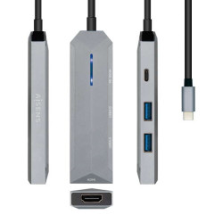 Aisens USB-C Dock 4 en 1 - USB-C a 1xHDMI - 2xUSB - 1xPD - 15cm - Cor Cinza