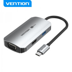 Vention Docking Station 4 en 1 USB-C a HDMI 4K/VGA/USB 3.0/PD - 0.15m - Alumínio Cinza
