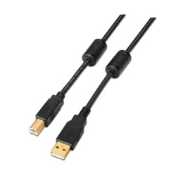 Cabo de impressora USB 2.0 Aisens Super Alta Qualidade com Ferrite - Tipo A Macho para Tipo B Macho - 2.0m - Cor Preto
