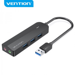 Vention HUB 6 em 1 USB3.0 a 3xUSB3.0/Placa de Som/Alimentação MicroUSB - 0.15m - Cor Preto