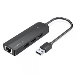 Vention HUB 5 en 1 USB 2.0 a 3xUSB2.0/MicroUSB/RJ45 - 0.15m - Cor Preto