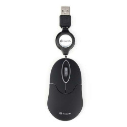 NGS Sem Mouse USB 1000dpi - Cabo Retrátil - 3 Botões - Uso Ambidestro - Cor Preto