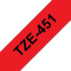 Brother TZe451 Genérico Laminated Label Tape - Texto preto no fundo vermelho - Largura 24mm x 8 metros