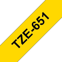Brother TZe651 Genérico Laminated Label Tape - Texto preto sobre fundo amarelo - Largura 24mm x 8 metros