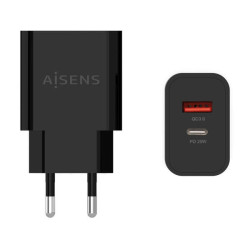 Aisens Carregador 20W - 1xUSB-C PD3.0 - 1xUSB-A QC3.0 - Cor Preto