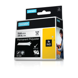 Dymo Rhino ID1-9 Fita de Etiquetas Original para Rotuladora - Texto Preto sobre Fundo Branco - 9mm x 5.5 metros - 18482