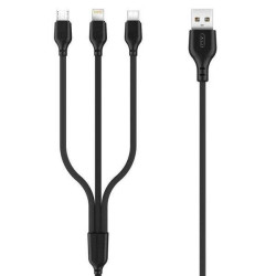 Cabo de carregamento rápido 3 em 1 XO - Micro, Tipo C e Lightning para USB - 1m - Cor Preto
