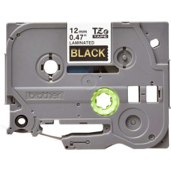 Brother TZe334 Original Laminated Label Tape - Texto dourado sobre fundo preto - Largura 12mm x 8 metros