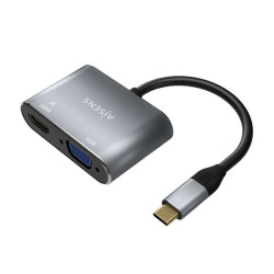 Aisens Conversor USB-C para VGA/HDMI 4K - USB-C/M-VGA/H-HDMI/H - 15CM - Cor cinza