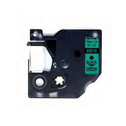Dymo D1 45019 Fita de Etiquetas Genérica para Rotuladora - Texto preto sobre fondo verde - Largura 12mm x 7 metros - Substitui 