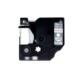 Dymo D1 45020 Fita de Etiquetas Genérica para Rotuladora - Texto branco sobre fondo transparente - Largura 12mm x 7 metros - Re