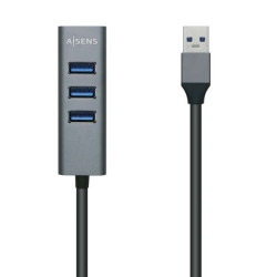 Aisens USB 3.0 Alumínio Hub - Tipo A Macho a 4xType A Fêmea - 10cm