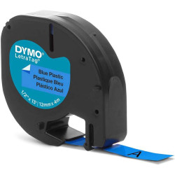 Dymo LetraTag S0721650 Fita de Etiquetas Original para Rotuladora - Texto preto sobre fondo azul - Largura 12mm x 4 metros (912