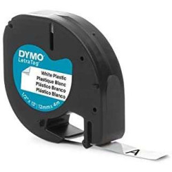 Dymo LetraTag S0721610/S0721660 Fita de Etiquetas Original para Rotuladora - Texto preto sobre fondo branco - Largura 12mm x 4 