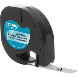 Dymo LetraTag S0721530 Fita de Etiquetas Original para Rotuladora - Texto preto sobre fondo transparente - Largura 12mm x 4 met