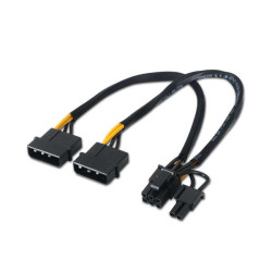 Cabo da placa gráfica Aisens - 2xMolex 4pin/M-PCI-E (Molex 6+2pin)/M - 20cm - 100% Cobre - Cor Preto