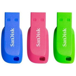 Sandisk Pack de 3 Cruzer Blade USB 2.0 Memória 32GB - Ultra Compact - Azul, Rosa e Verde Cor (Pendrive)