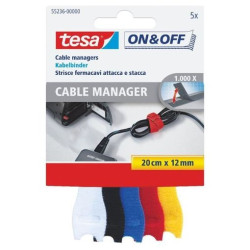 Tesa On & Off Cables Manager Pack of Velcro Strips 20cm x 12mm - Para Organizar Cabos - Núcleos Variados