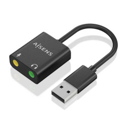 Conversor USB-A para Áudio Aisens 48KHz - USB-A/M-2xJACK 3.5/H - 10cm - Cor Preto