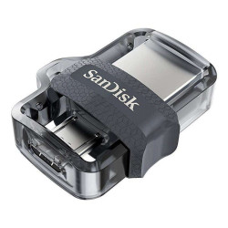 Sandisk Ultra Dual Drive m3.0 USB 3.0 e Memória Micro USB 3.2GB - Até 150MB/s de leitura - Cor transparente/preta (Pendrive)