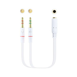 Nanocable Audio Adapter Cabo Jack 3.5mm Fêmea 4 Pinos para 2x Jack 3.5mm Macho 3 Pinos 0.20m - Cor Branca