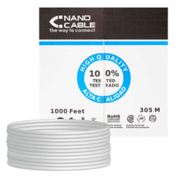 Nanocable RJ45 Cat.6 UTP Cabo de rede rígido AWG24 - Comprimento 305m - Cor cinza
