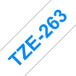 Brother TZe263 Fita Etiqueta Laminada Genérica - Texto azul no fundo branco - Largura 36mm x 8 metros