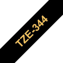 Brother TZe344 Genérico Laminated Label Tape - Texto dourado sobre fundo preto - Largura 18mm x 8 metros