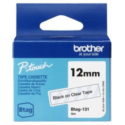 Brother Btag-131 Fita 12mm - Texto Preto sobre Fundo Transparente - Medidas 12mmx4 Metros - Apta para PTN10, PTN20, PTN25BT
