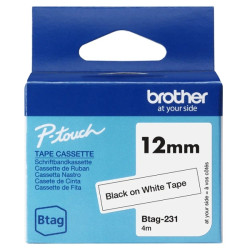 Brother Btag-231 Fita 12mm - Texto Preto sobre Fundo Branco - Medidas 12mmx4 Metros - Apta para PTN10, PTN20, PTN25BT