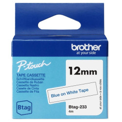 Brother Btag-233 Fita 12mm - Texto Azul sobre Fundo Branco - Medidas 12mmx4 Metros - Apta para PTN10, PTN20, PTN25BT