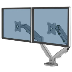 Braço Duplo para Monitor Fellowes Eppa - Até 39" e 8kg - Ajustável com Mola a Gás - Cor Prata
