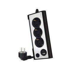 Nanocable Desktop Power Strip com 3x Shuckos, 1x USB-C e 1x USB-A - Iluminação LED com Switch - Cabo de 1,50m