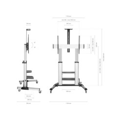 Suporte de Chão Aisens PRO com Rodas e Manivela - Bandeja de DVD e Suporte de Câmera para Monitor/TV - Até 100Kg - De 60 a 100 P