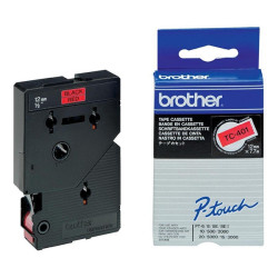 Brother TC401 Fita Laminada Original para Rotuladora - Texto Preto sobre Fundo Vermelho - Largura 12mm x 7 metros